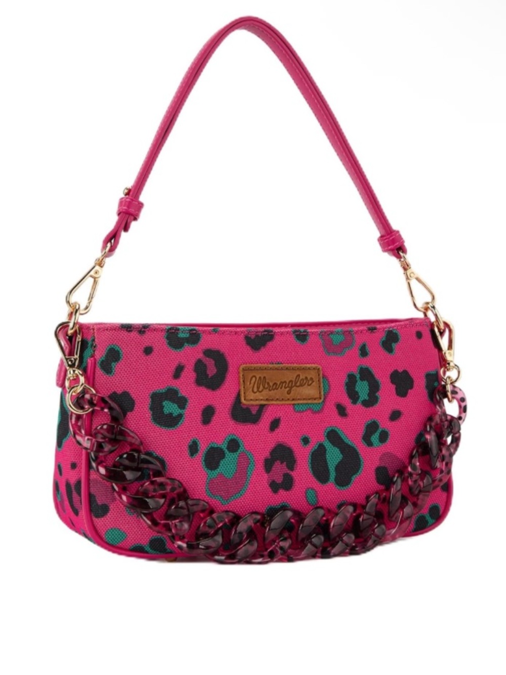 Wrangler Hot Pink Leopard-Print Shoulder Bag with Teal Accents